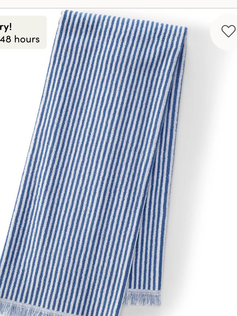 Lands End Bath Towel 100% Cotton Blue @ White Stripe 30” x 54”